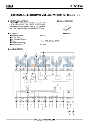 NJW1154 datasheet - 2-CHANNEL ELECTRONIC VOLUME WITH INPUT SELECTOR