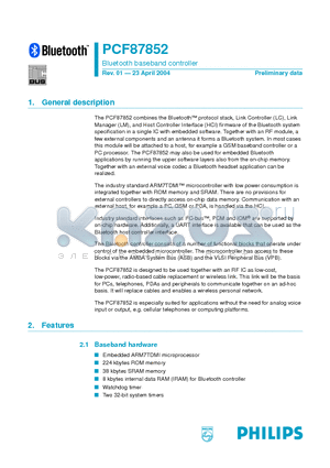 PCF87852E datasheet - Bluetooth baseband controller