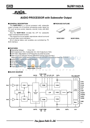 NJW1163 datasheet - AUDIO PROCESSOR with Subwoofer Output