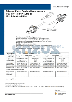 RJICV22233/0100 datasheet - Ethernet Patch Cords with connectors