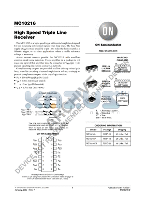 MC10216P datasheet - High Speed Triple Line Receiver