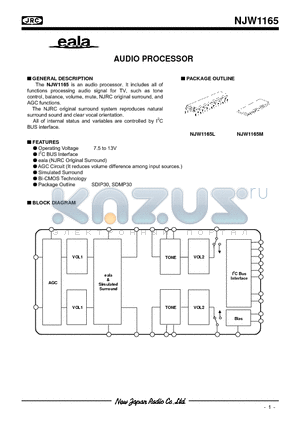 NJW1165L datasheet - AUDIO PROCESSOR