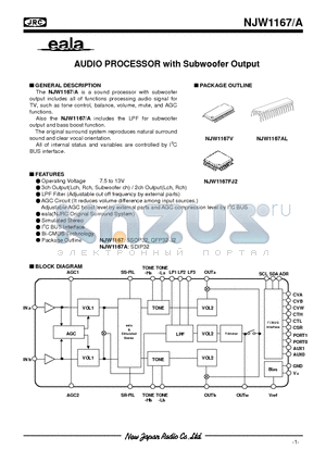 NJW1167AL datasheet - AUDIO PROCESSOR with Subwoofer Output