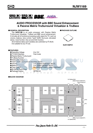 NJW1169 datasheet - AUDIO PROCESSOR with BBE Sound Enhancement & Passive Matrix TruSurround Virtualizer & TruBass