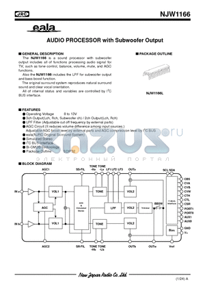 NJW1166 datasheet - AUDIO PROCESSOR with Subwoofer Output