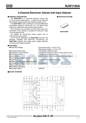 NJW1195A datasheet - 4-Channel Electronic Volume with Input Selector