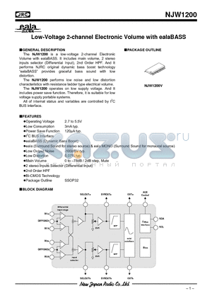 NJW1200 datasheet - Low-Voltage 2-channel Electronic Volume with ealaBASS