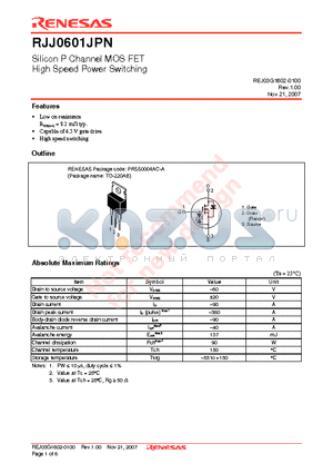 RJJ0601JPN datasheet - Silicon P Channel MOS FET High Speed Power Switching