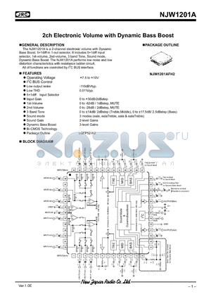 NJW1201A datasheet - 2ch Electronic Volume with Dynamic Bass Boost  51diff Input Selector