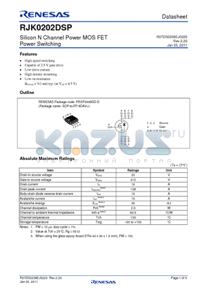 RJK0202DSP-00-J0 datasheet - Silicon N Channel Power MOS FET Power Switching