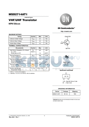 MSD2714AT1 datasheet - VHF/UHF Transistor