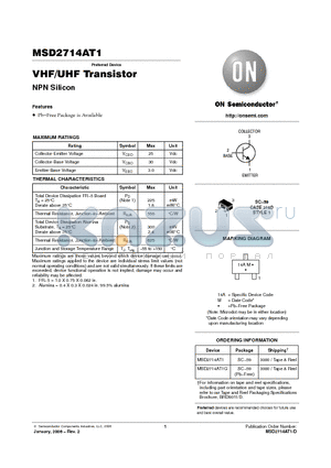 MSD2714AT1G datasheet - VHF/UHF Transistor