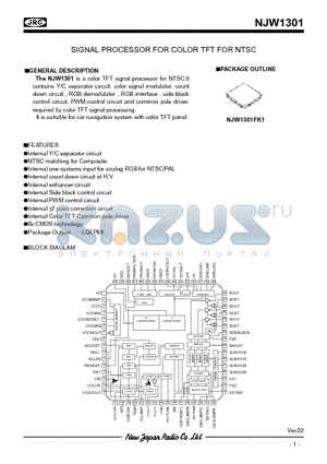 NJW1301 datasheet - SIGNAL PROCESSOR FOR COLOR TFT FOR NTSC