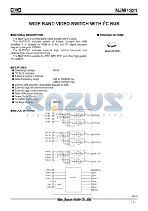 NJW1321 datasheet - WIDE BAND VIDEO SWITCH WITH I2C BUS