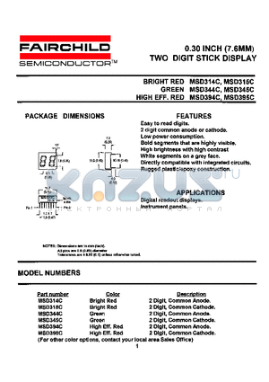 MSD315C datasheet - 0.30 INCH (7.6MM) TWO DIGIT STICK DISPLAY