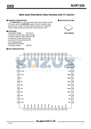 NJW1326 datasheet - Multi Input Wide Band Video Interface with I2C Control