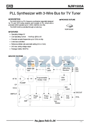 NJW1503A datasheet - PLL Synthesizer with 3-Wire Bus for TV Tuner