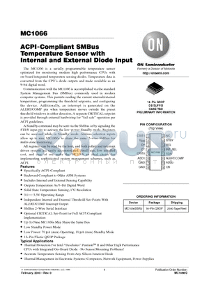 MC1066DBR2 datasheet - ACPI-Compliant SMBus Temperature Sensor with Internal and External Diode Input