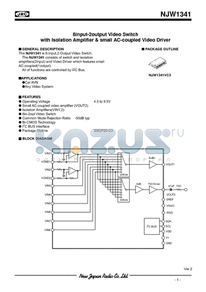 NJW1341 datasheet - 8input-2output Video Switch with Isolation Amplifier & small AC-coupled Video Driver