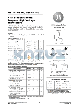 MSD42T1G datasheet - NPN Silicon General Purpose High Voltage Transistors