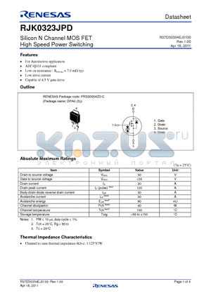 RJK0323JPD datasheet - Silicon N Channel MOS FET High Speed Power Switching