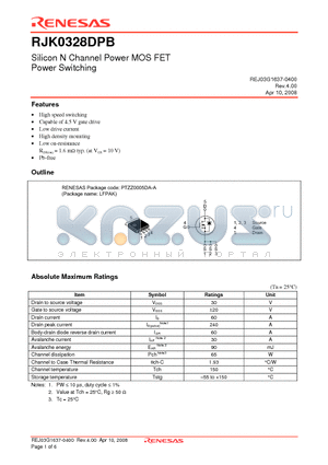 RJK0328DPB datasheet - Silicon N Channel Power MOS FET Power Switching