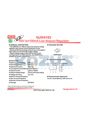 NJW4183 datasheet - 40V Io=100mA Low dropout Regulator