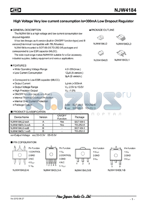 NJW4184 datasheet - High Voltage Very low current consumption Io=300mA Low Dropout Regulator