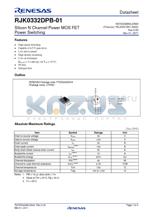 RJK0332DPB-01 datasheet - Silicon N Channel Power MOS FET Power Switching