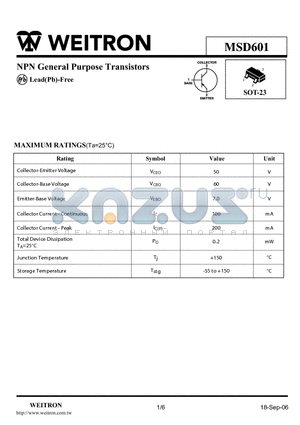 MSD601 datasheet - NPN General Purpose Transistors