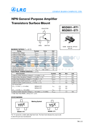 MSD601-RT1 datasheet - NPN General Purpose Amplifier Transistors Surface Mount