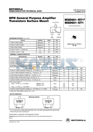 MSD601-ST1 datasheet - NPN General Purpose Amplifier Transistors Surface Mount