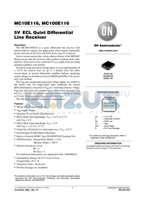 MC10E116FNR2 datasheet - 5V ECL Quint Differential Line Receiver