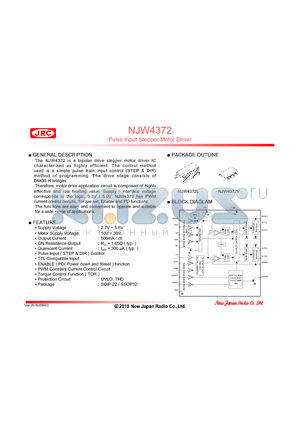 NJW4372 datasheet - Pulse Input Stepper Motor Driver