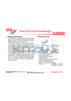 NJW4600V datasheet - White LED Driver for Backlight