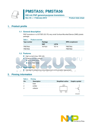 PMSTA55 datasheet - 500 mA PNP general-purpose transistors