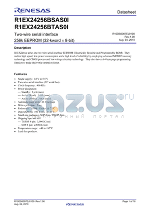 R1EX24256BSAS0I datasheet - Two-wire serial interface 256k EEPROM (32-kword  8-bit)