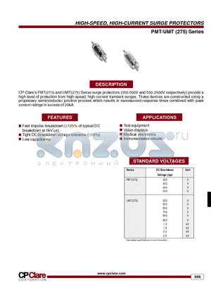 PMT275 datasheet - HIGH-SPEED, HIGH-CURRENT SURGE PROTECTORS