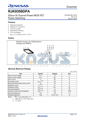 RJK0358DPA datasheet - Silicon N Channel Power MOS FET Power Switching