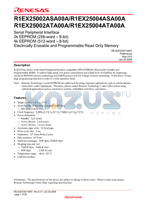 R1EX25002ASA00A datasheet - Serial Peripheral Interface Electrically Erasable and Programmable Read Only Memory