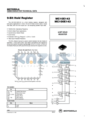 MC10E143 datasheet - 9-BIT HOLD REGISTER