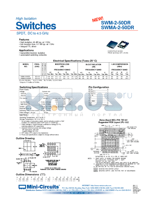 SWMA-2-50DR datasheet - High Isolation Switches SPDT, DC to 4.5 GHz