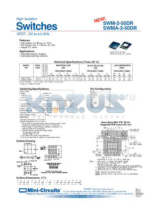 SWM-2-50DR datasheet - High Isolation Switches SPDT, DC to 4.5 GHz