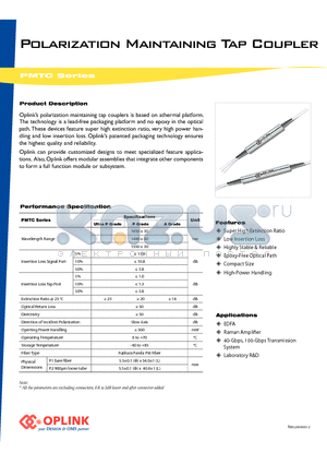 PMTC1480P022 datasheet - Polarization Maintaining Tap Coupler