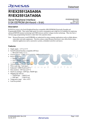 R1EX25512ATA00A datasheet - Serial Peripheral Interface 512K EEPROM (64-Kword  8-bit)