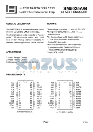 SM5025A datasheet - 64 KEYS ENCODER