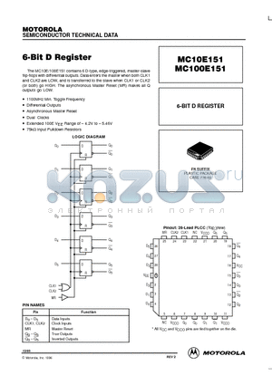 MC10E151 datasheet - 6-BIT D REGISTER