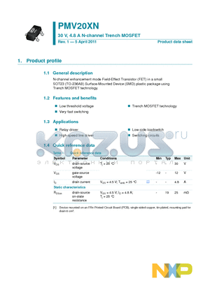 PMV20XN datasheet - 30 V, 4.8 A N-channel Trench MOSFET