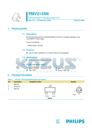 PMV213SN datasheet - UTrenchMOS standard level FET