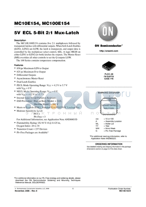 MC10E154FNG datasheet - 5V ECL 5-Bit 2:1 Mux-Latch